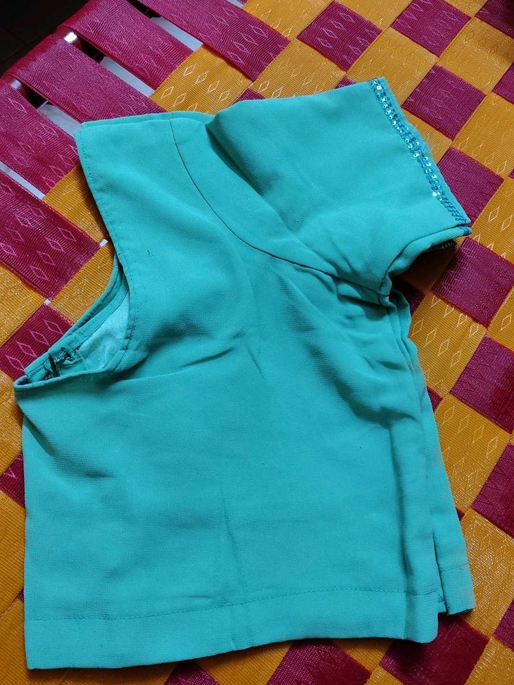 Beautiful Teal Blouse with Embellished Sleeves