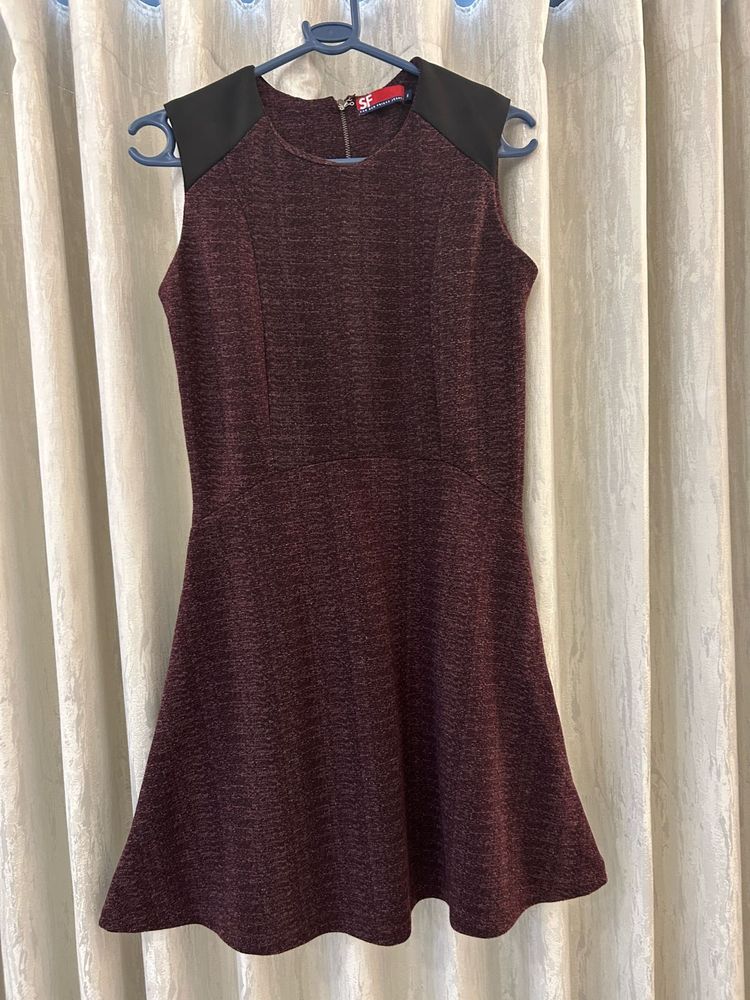 Burgundy Knee Length Dress