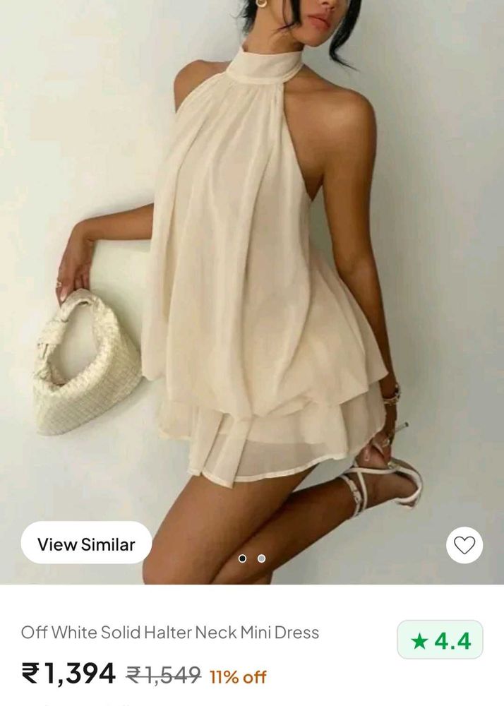 Elegant Off-White Halter Neck Mini Dress
