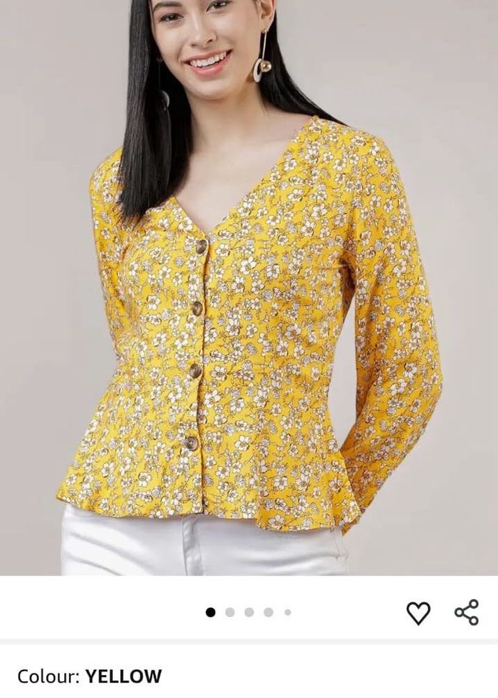 Yellow Floral Print Peplum Top