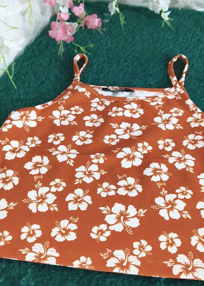 shein Floral Print Spaghetti Strap Crop Top