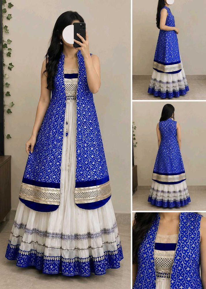 Elegant Blue &amp; White Lehenga Choli Set