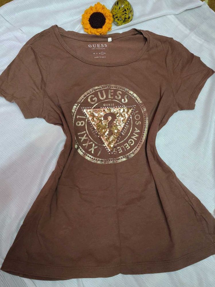 Guess Brown Logo Graphic Tee