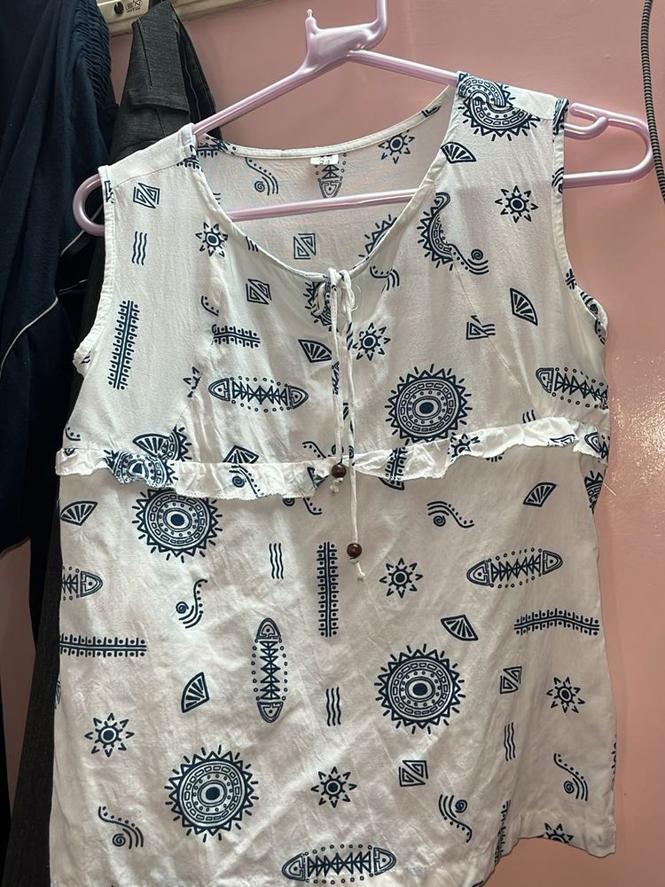 Boho Print Sleeveless Kurta Top