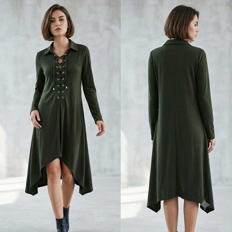 Olive Green Lace-Up Tunic Top