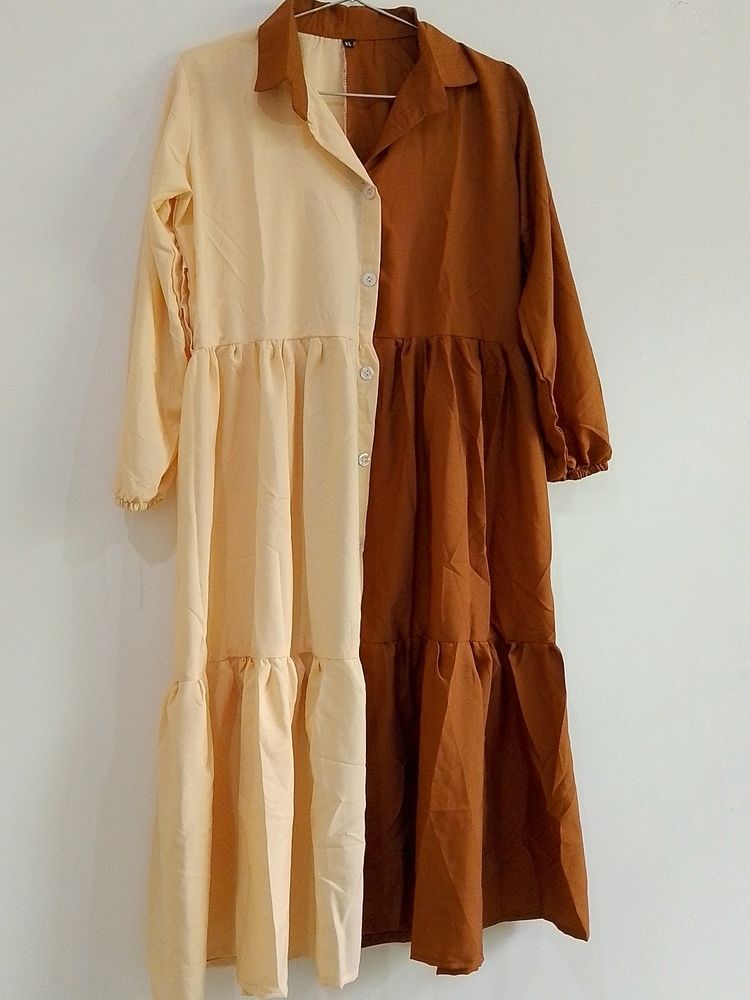 an elegant double coloured round frock