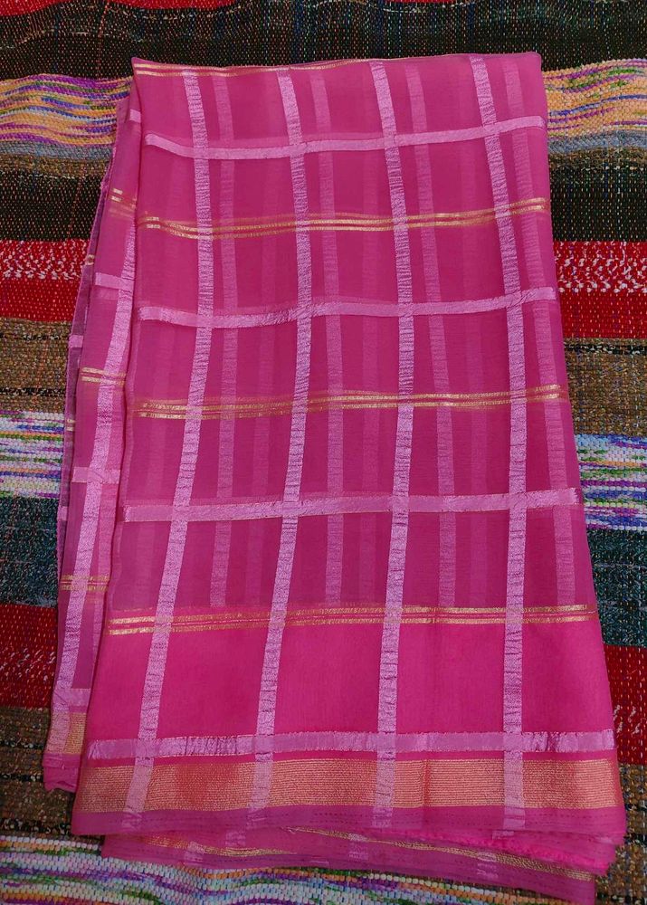Vibrant Pink Checkered Saree