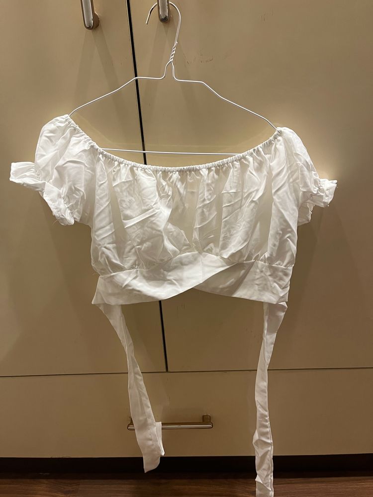 White Lace Wrap Crop Top