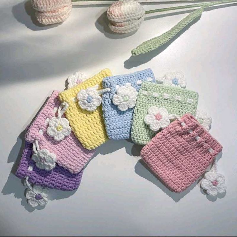 Handmade Crochet Pouches with Flower Charm