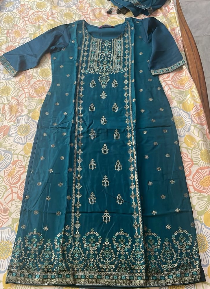 Teal Blue Libas Festive Kurta Set