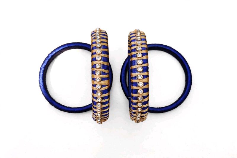 Royal blue silk thread bangles with White Stone Wo