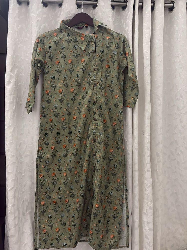 Elegant Olive Green Floral Print Kurta