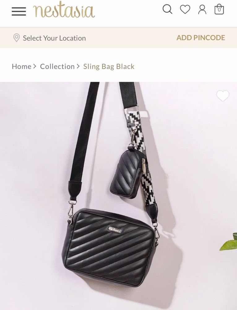 Quilted Black Sling Bag with Pouch