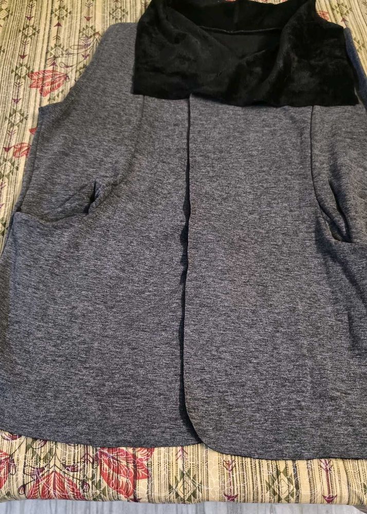 Gray Open Front Cardigan