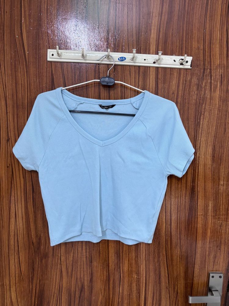 Light Blue V-Neck Cropped Top