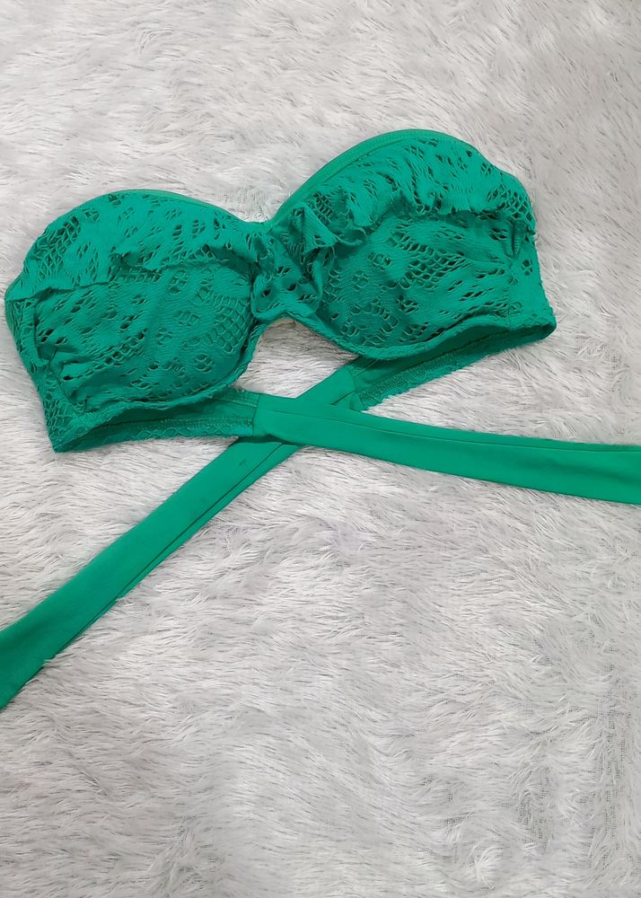 Green Schiffli Frill Style Padded Bikini Top