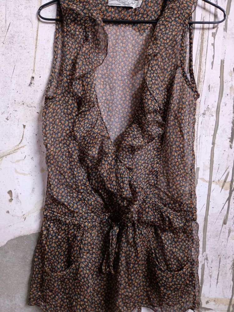 Sheer Floral Ruffle Tunic