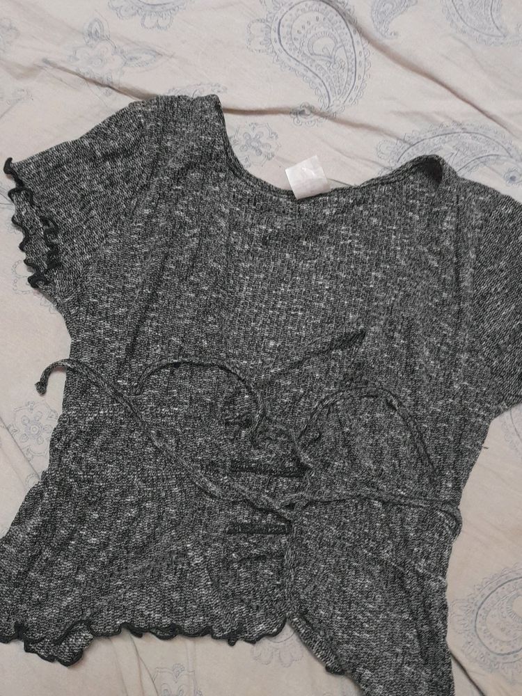 Cinched Waist Grey Top