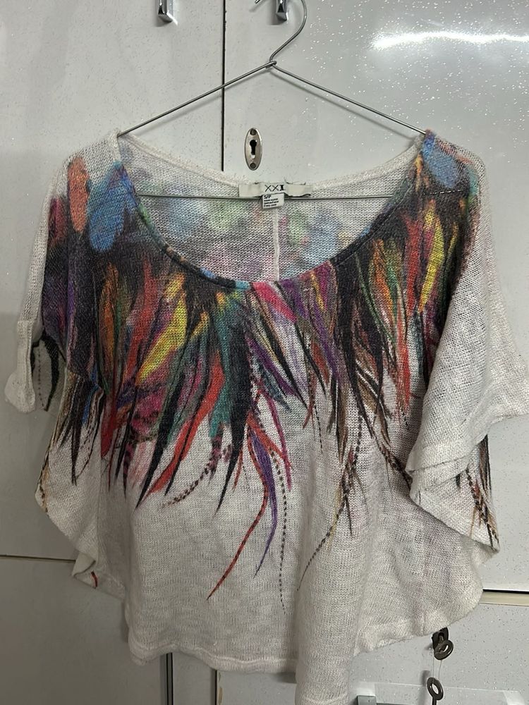 Colorful Feather Print Lightweight Top