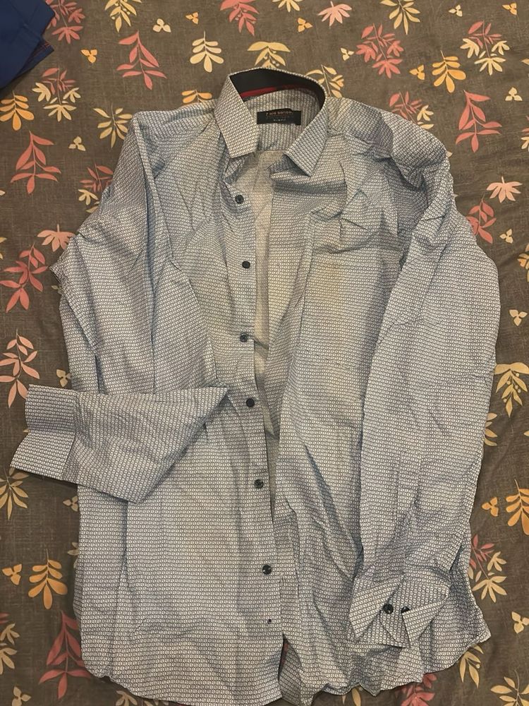 Men's Blue Patterned Dress Shirt