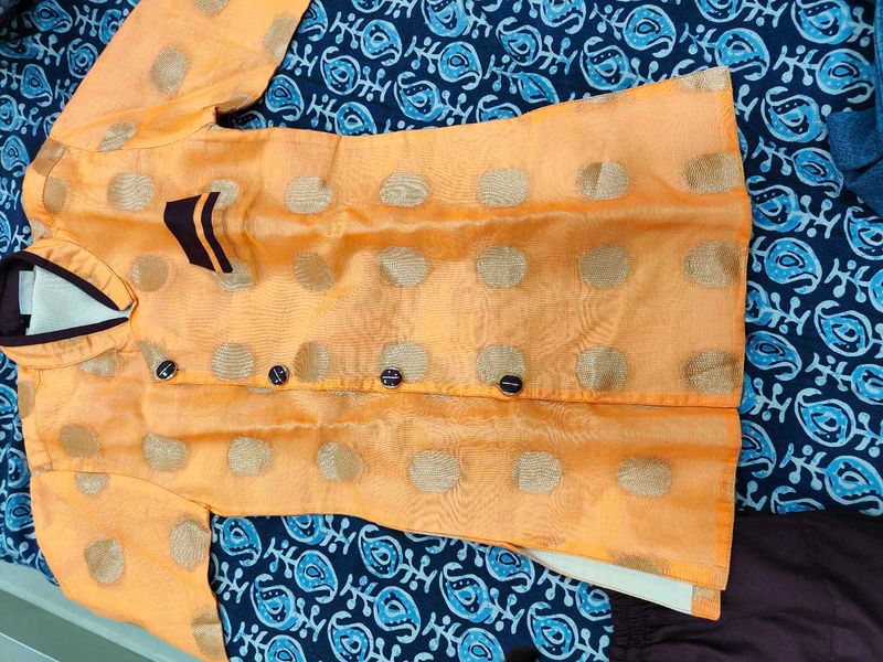 Silk blend Kurta with brown dhoti