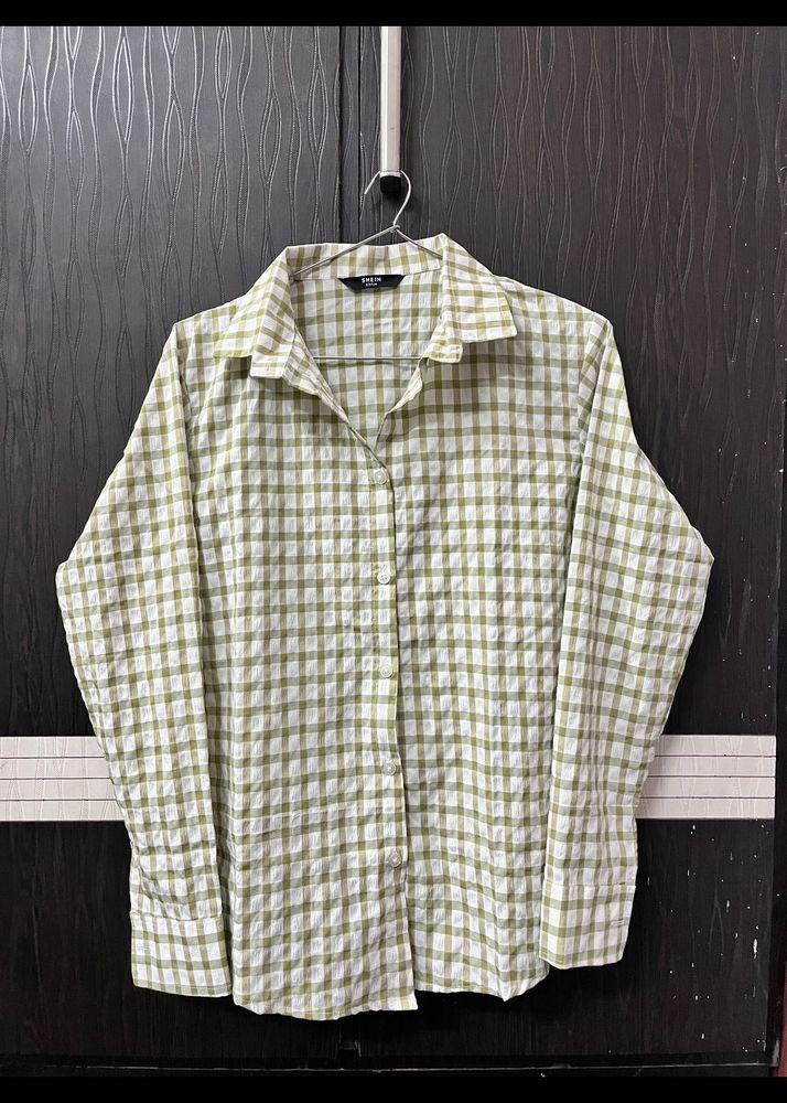 Green Checkered Button-Up Shirt