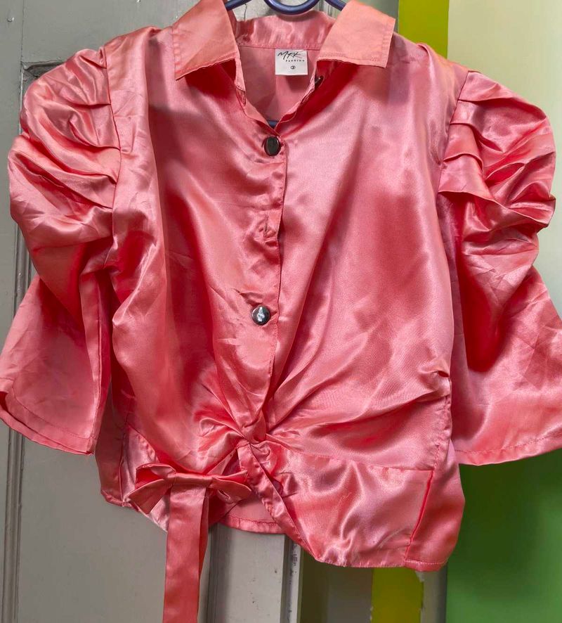 Chic Satin Blouse with Puff Sleeves