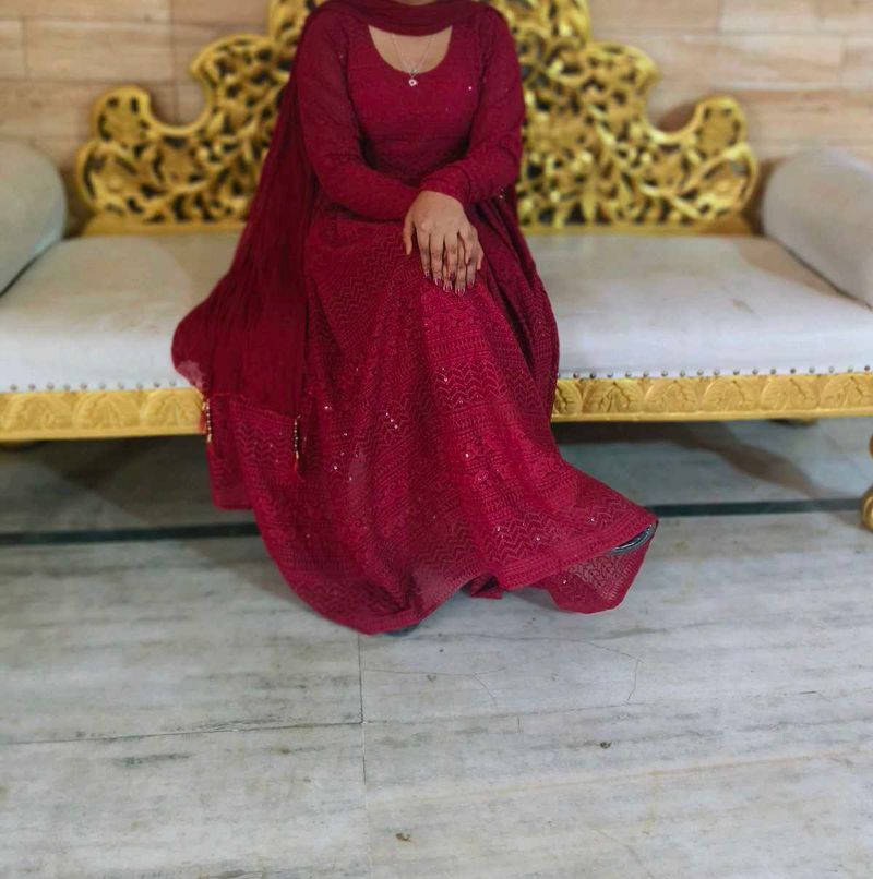 Maroon Embroidered Kurta Set