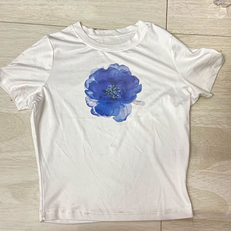 White women top with Blue Floral Print