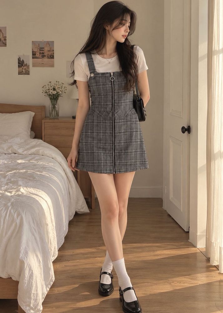 H&amp;M Plaid Pinafore Dress with Zipper