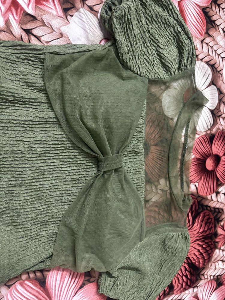 Olive Green Textured Blouse