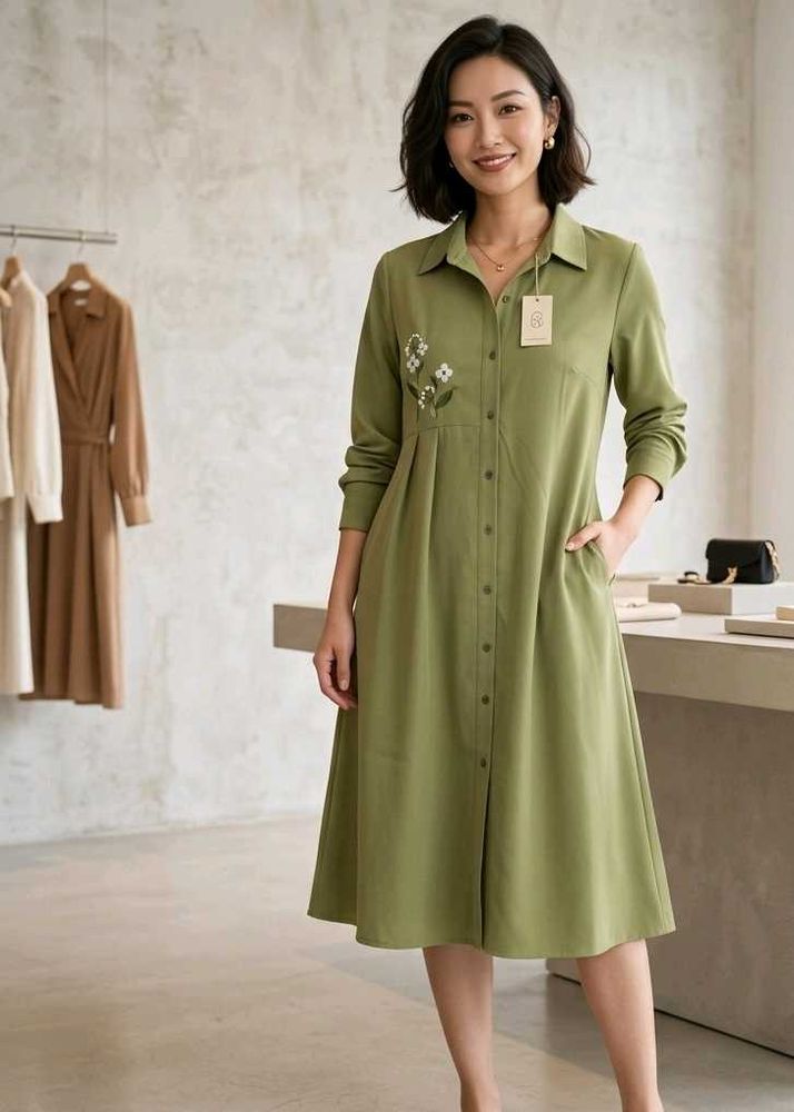 Chic Olive Green Shirt Dress
