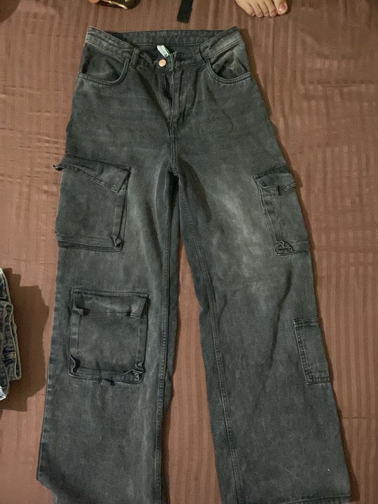 Women's Grey Cargo Jeans