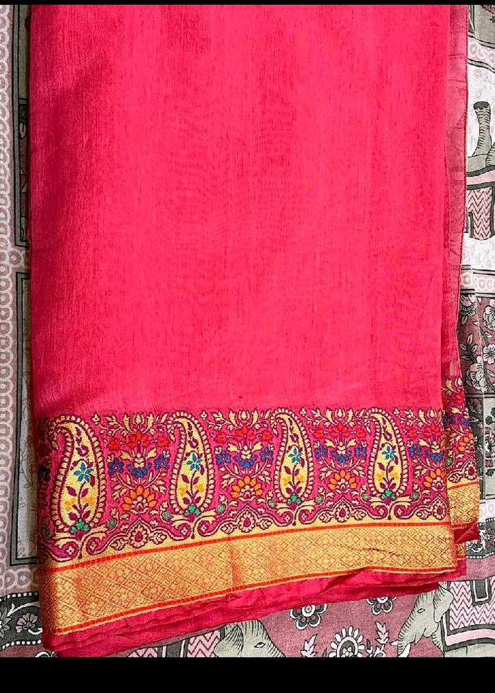Vibrant Pink Saree with Paisley Border