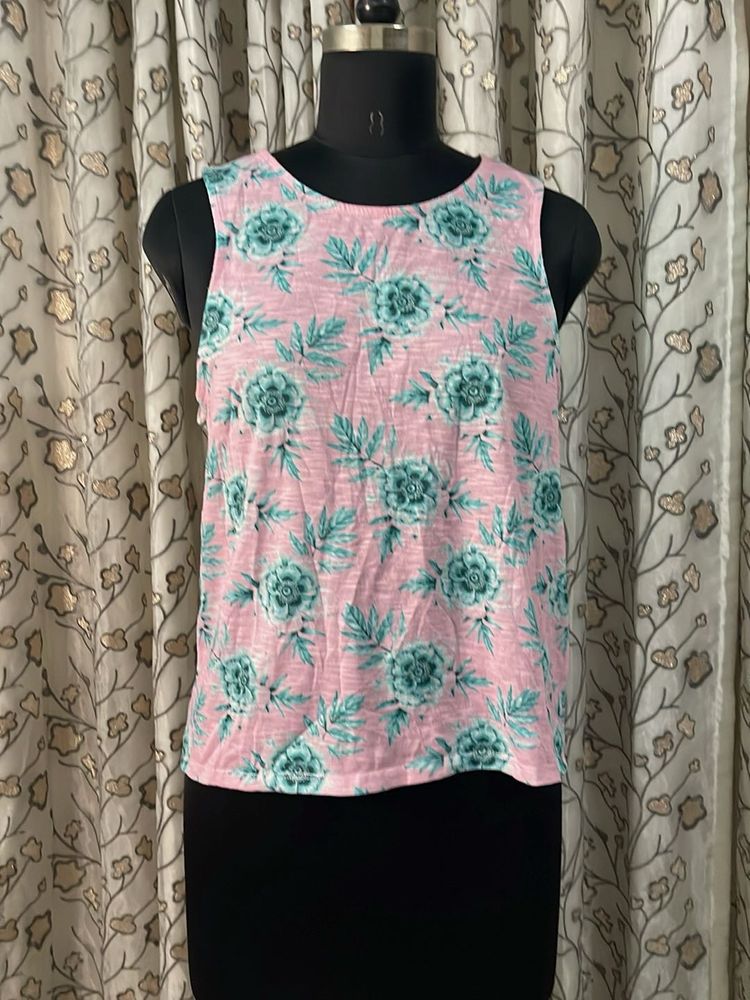 Pink Floral Sleeveless Top