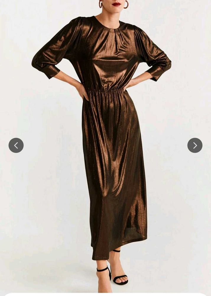 Mango Bronze Metallic Maxi Dress