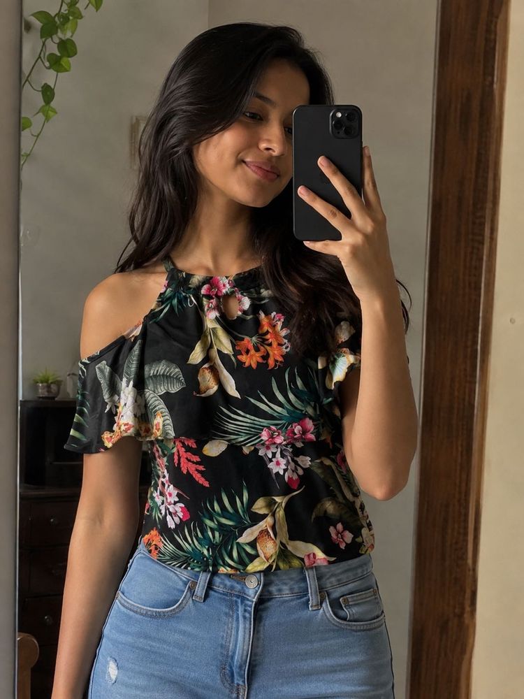 Tropical Cold Shoulder Top