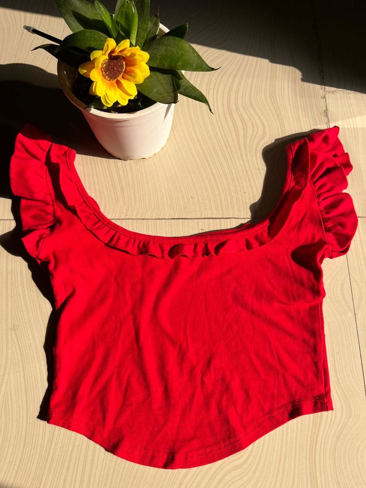 Chic Red Ruffled Crop Top
