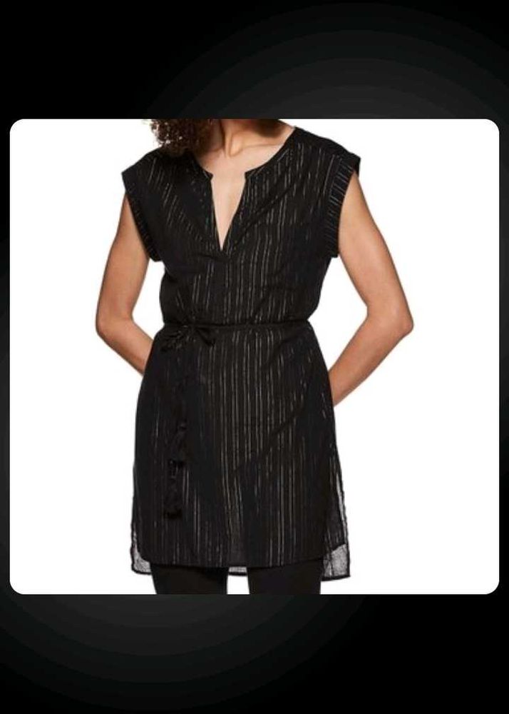 Chic Black Silver &amp; Gold Striped Tunic Dress