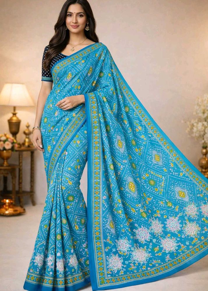 🇳🇿💫🎀Elegant Blue Bandhej Printed Saree