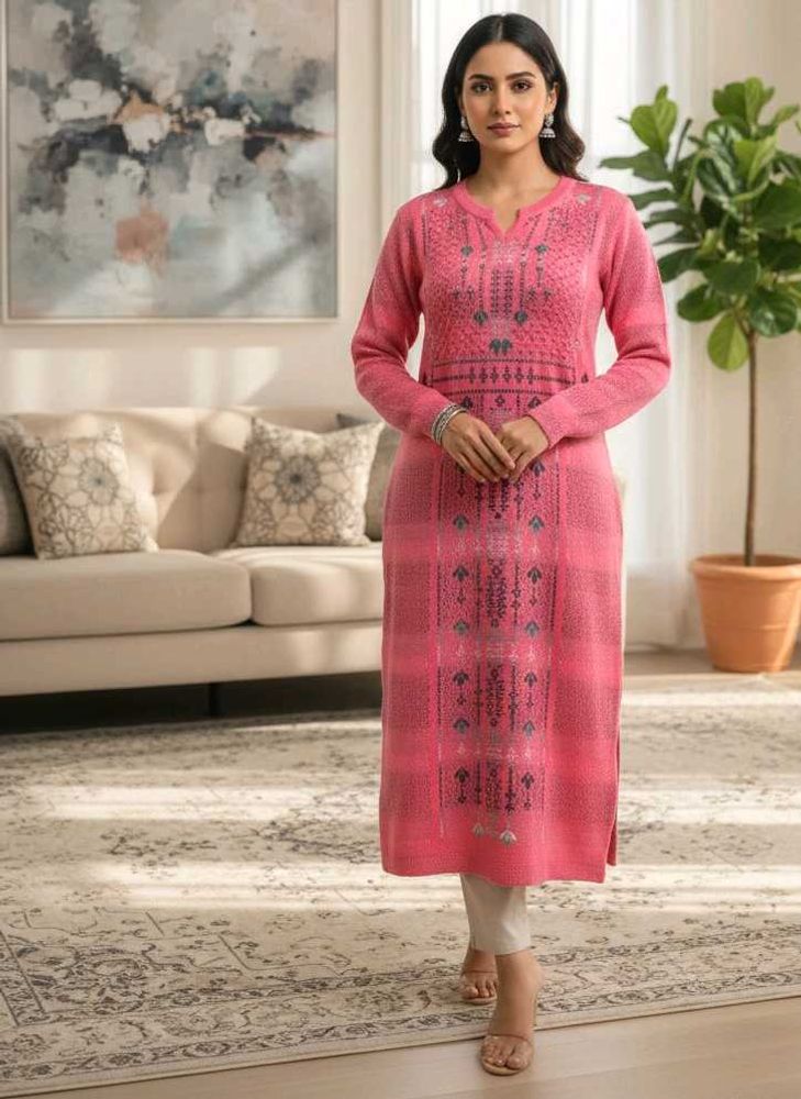 Peach Knit Woollen Kurta With Pocket 🌸