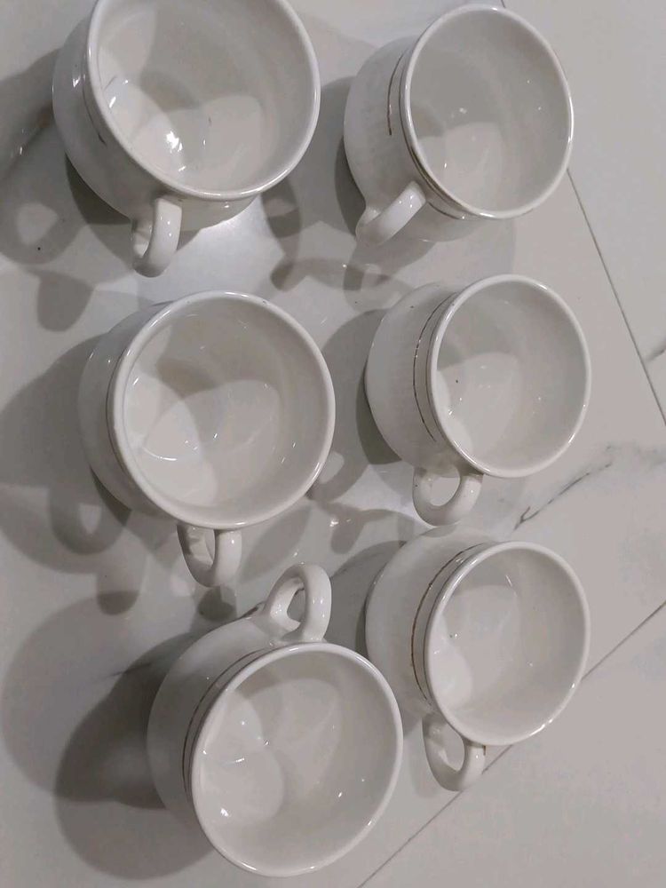 Set of 6 White Tea Cups with Gold Trim