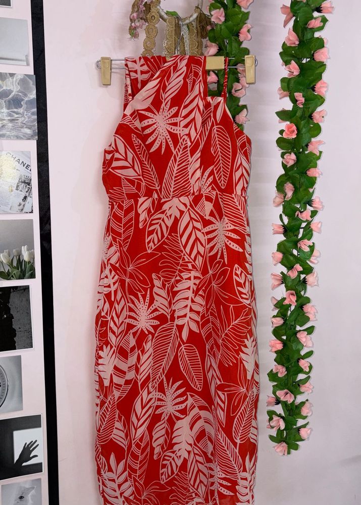 orange ethnic motif dress