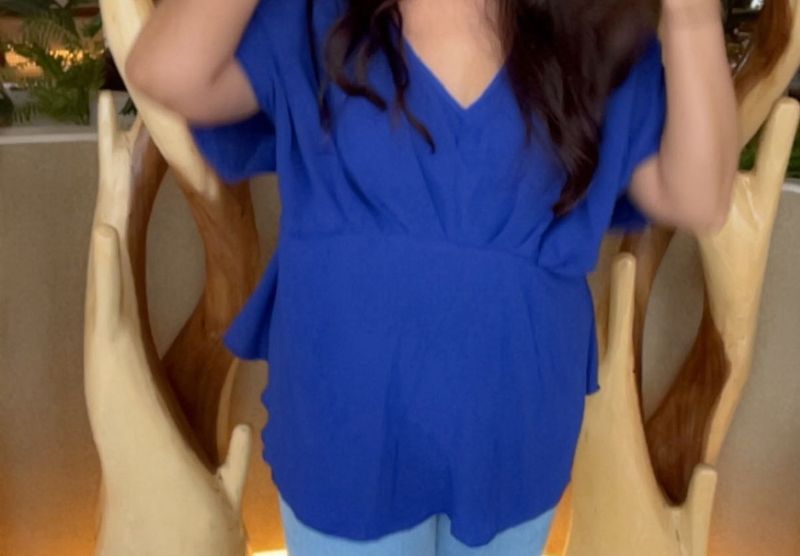 V-Neck Royal Blue Peplum Top