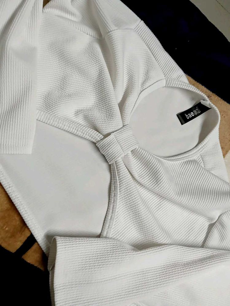 White Cut-out Ring Detail Top