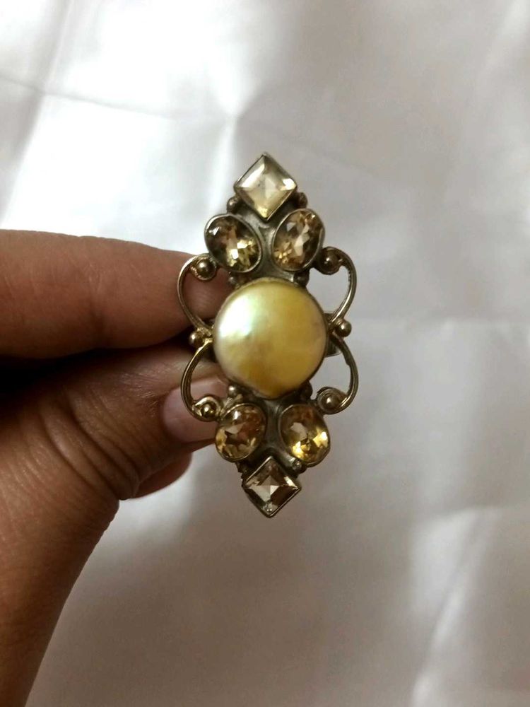 Mother Of Pearl And Citrine Vintage Statement Ring