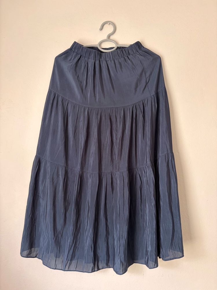 Muted Slate Blue Ruffle Skirt