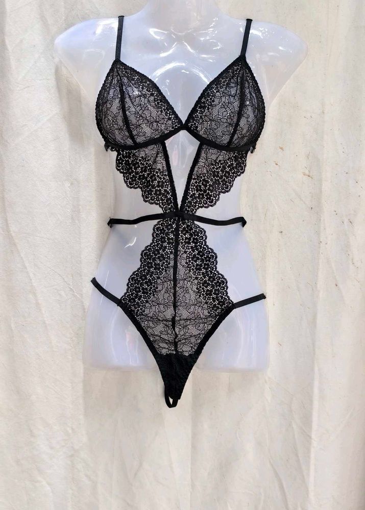 28V. Black Lace Teddy Bodysuit