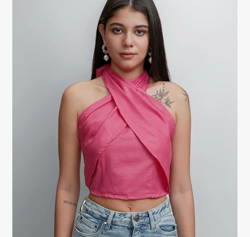 Chic Pink Halter Neck Crop Top