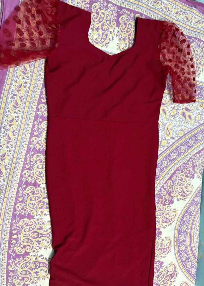 Maroon Calf Lenght One Peice